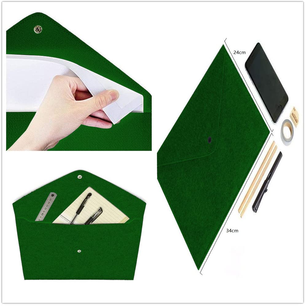 Image of GREENSHEEP Felt Document Folders - Portable File Holder Document Organizer with Button Closure for Office, School, Stationery, Pack of 2 (Green and Dark Grey)