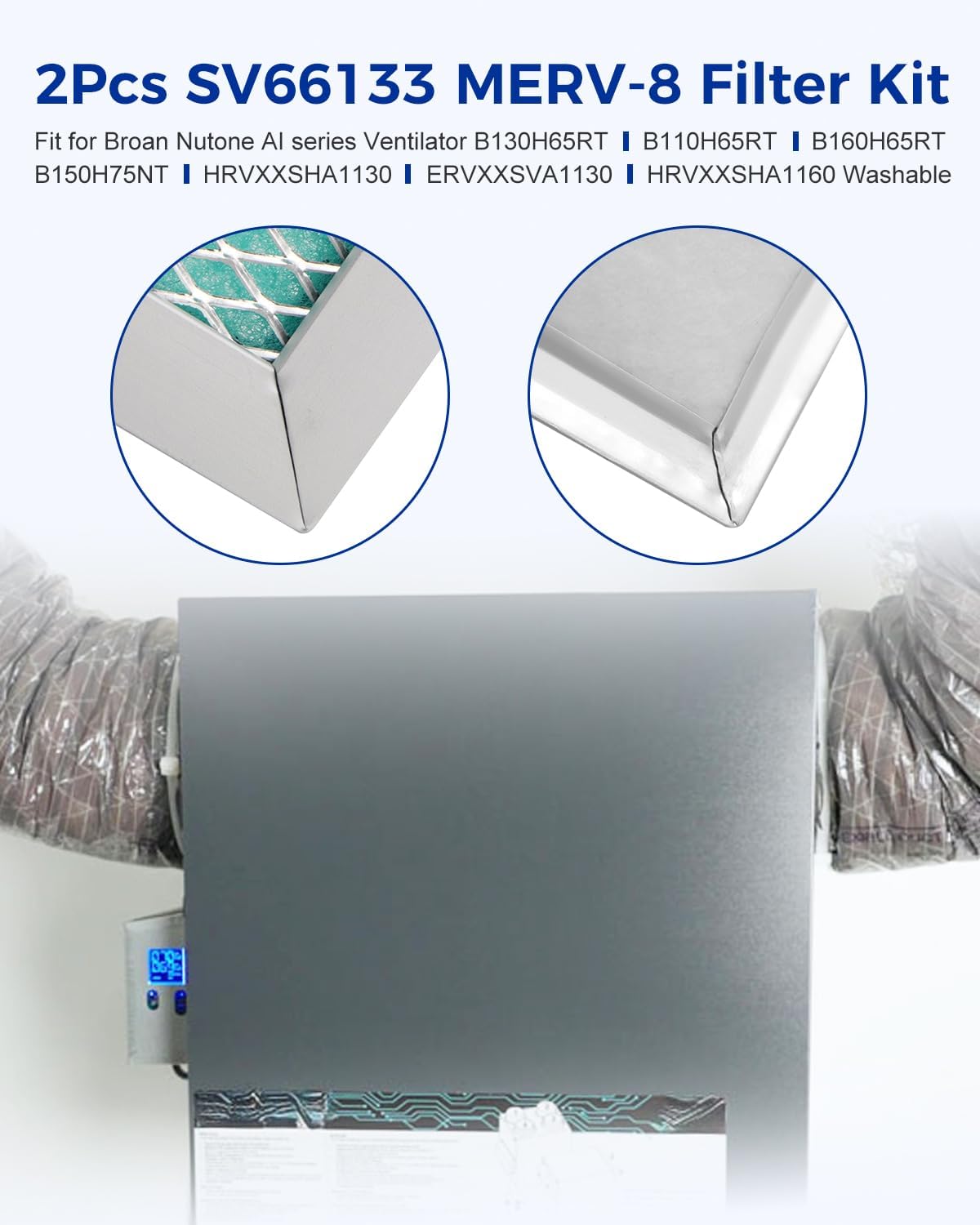 2PCS SV66133 MERV-8 HEPA Filter Fit for Broan Nutone Ventilation Equipment, Fit for Broan AI series B130H65RT B130H65RS B110H65RT B110H65RST B130E65RS B160H65RT