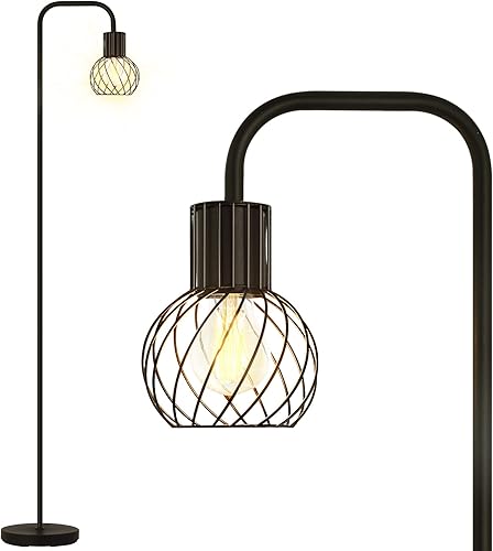 Miniatura 13 de Lámpara de pie de latón dorado para sala de estar - Diseño industrial moderno con bombilla LED de 6W, interruptor de pie, soporte alto de metal,