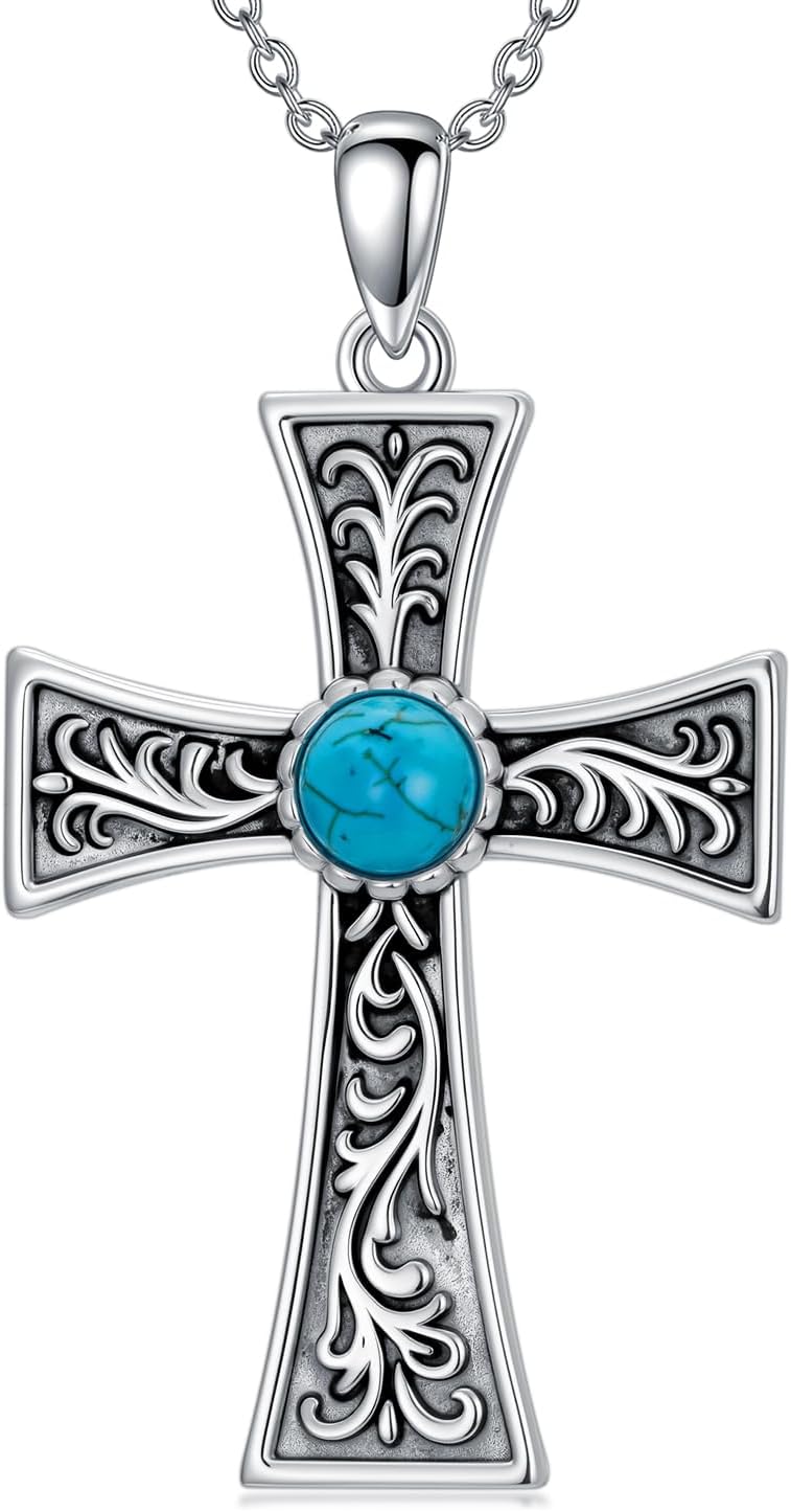 Natural Turquoise Necklaces for Men Women 925 Sterling Silver Western Necklace Boho Jewelry Birthday Ghristian Gifts for Him Her