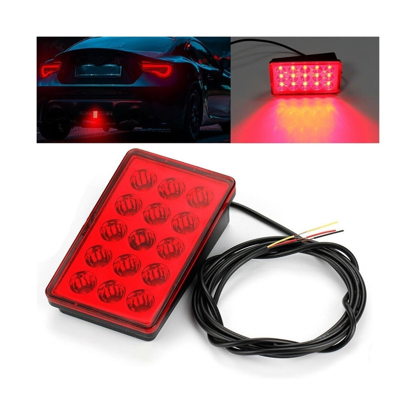 Generico Luce freno Posteriore 3a terza luce stroboscopica lampeggiante freno di per coda arresto 12V luci universali per auto per lampada segnalazione rosso/nero stile F1