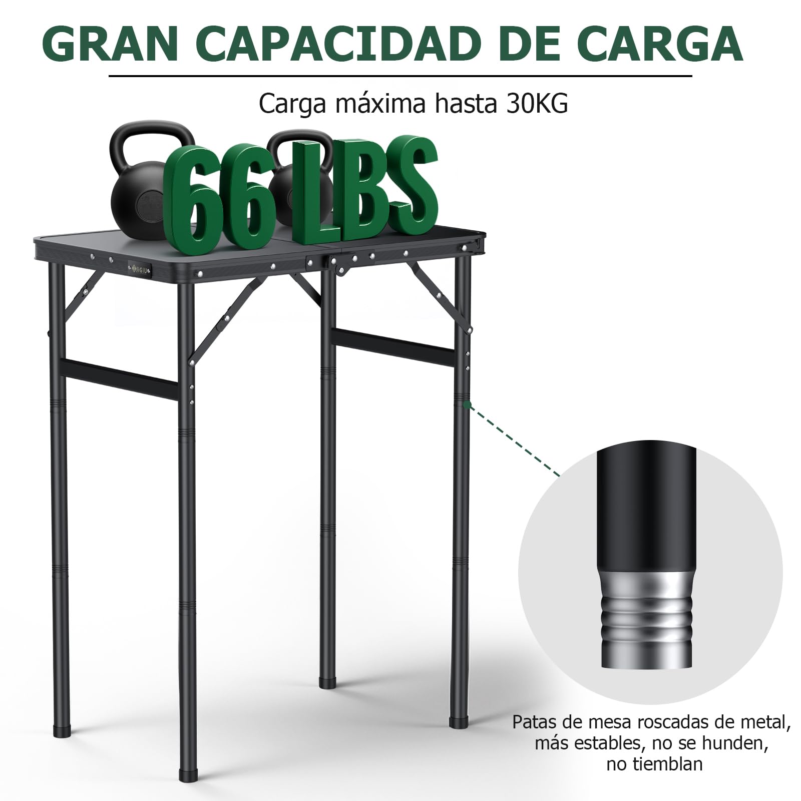 JiGiU Mesa Plegable de Camping Mesa Portátil Pinic 60 * 40 * 27.3/51/74.7cm