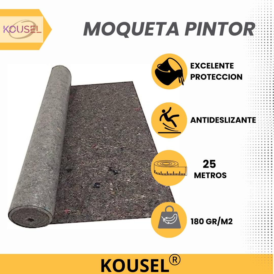 Manta Fieltro Pintor Suelo 1mx 25m(25M)(180gr/m)-Pintor, Reformas, Mudanzas, Bricolage-Antideslizante y Resistente a derrames, Reutilizable.Fabricado con Telas recicladas.