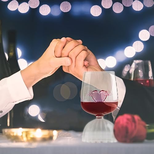 Miniatura 2 de Juego de 2 copas de copa de vino tinto con corazón rosa, juego de copas de cóctel para boda, copas de champán creativas para boda, aniversario y