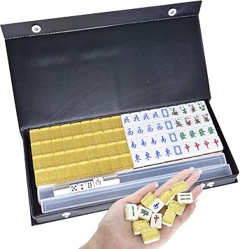 drizzle Gold Travel Mini Mahjong Set 20mm with Instructions - Portable 146 Tiles - for Beginners with 4PCS Racks 2 Pounds - Chinese Mah-Jong Game