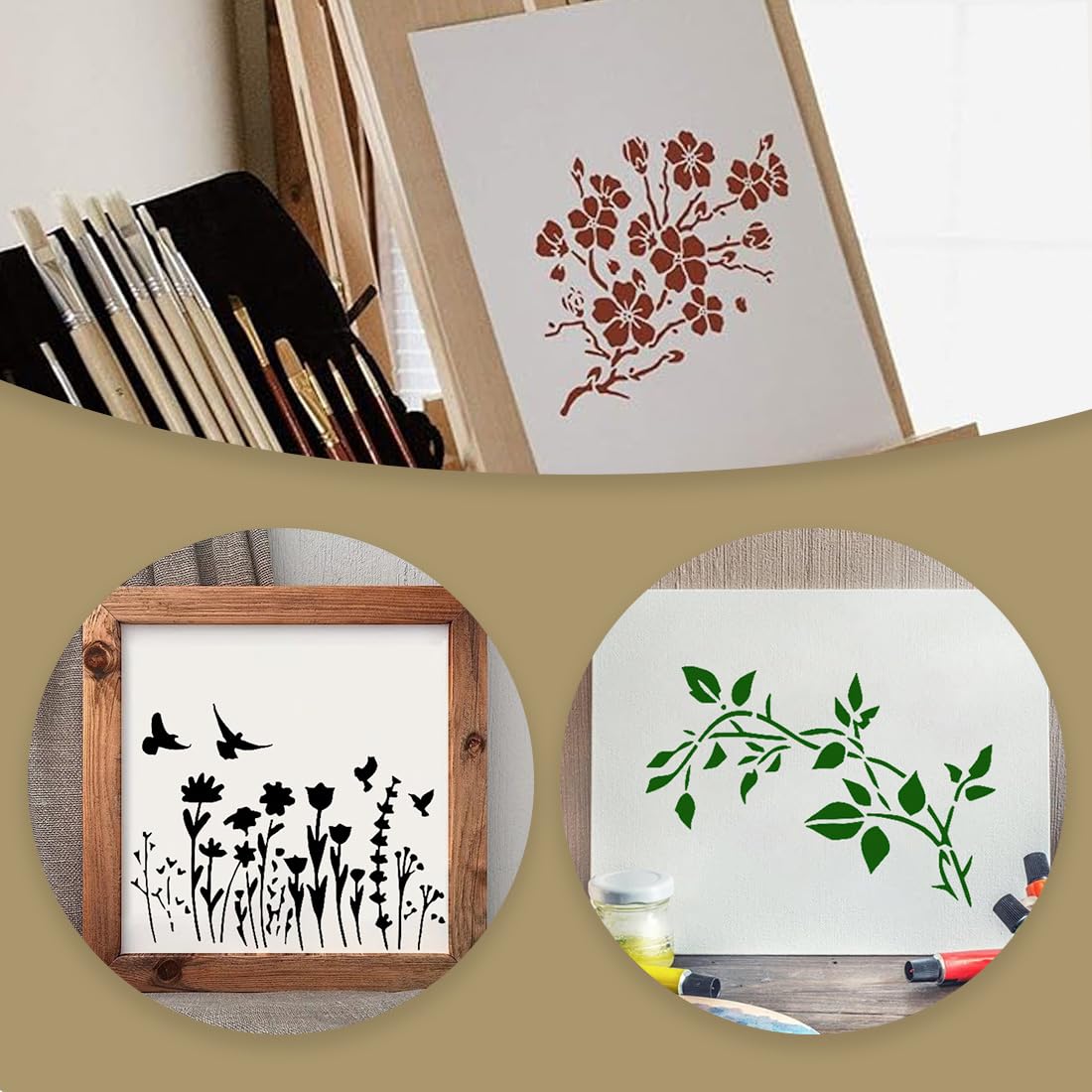 FINGERINSPIRE 9 stencil a forma di fiori grandi, 20 x 20 cm, in plastica PET, petali di rosa, margherite, modelli per disegnare su tessuto di legno