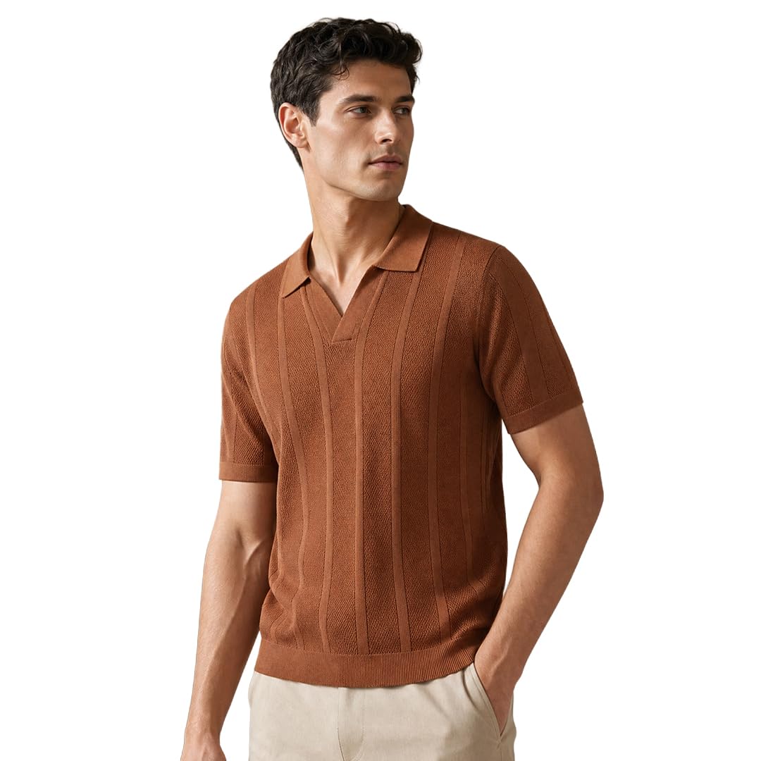 Men's Urban Textured Polo Shirt - 100% Cotton Flat Knit, Regular Fit, Vibrant Hues, Classic Polo Collar with 4-Inch Placket, Soft & Breathable Casual Wear-image-39