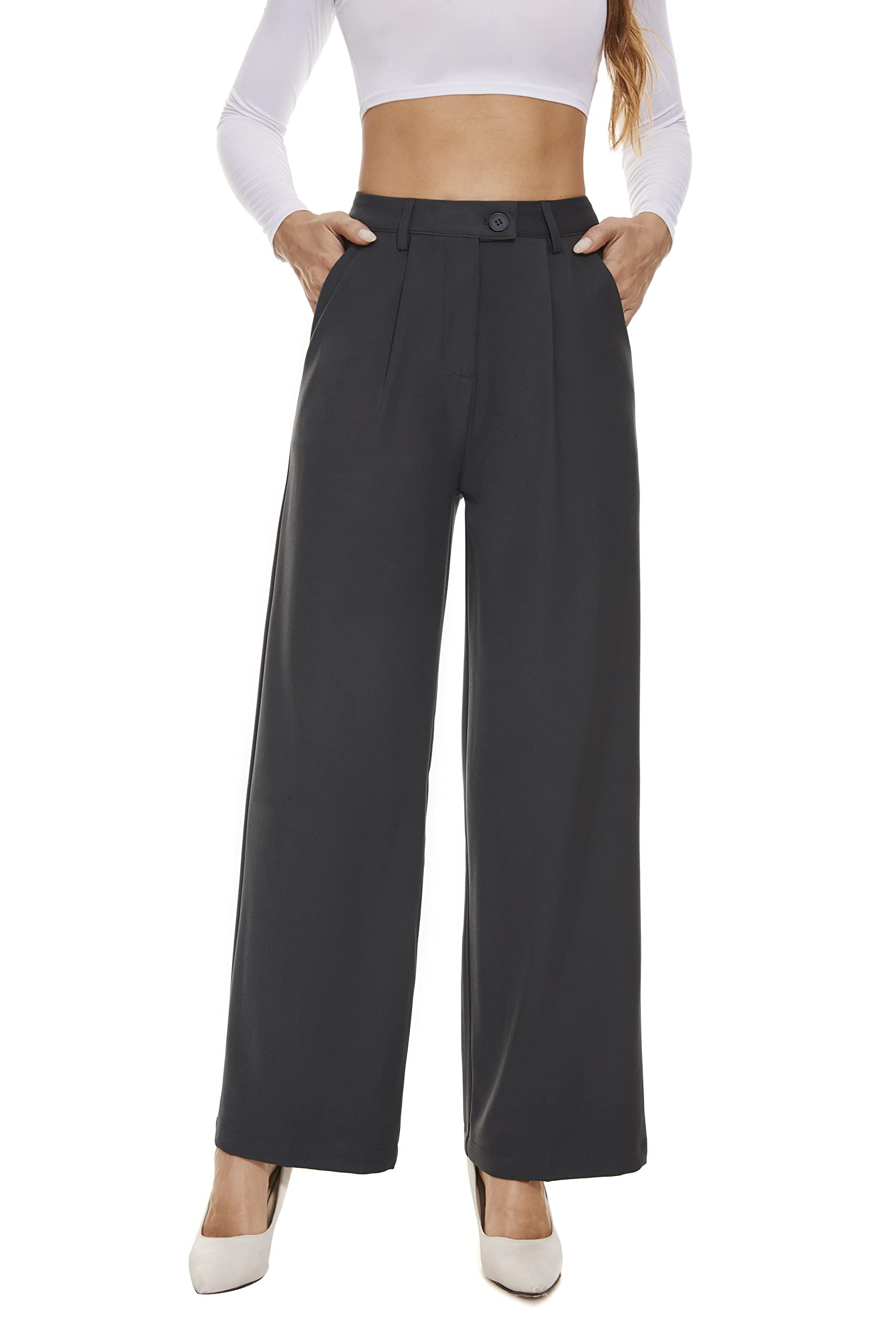 KICZOY Pantalones de trabajo 2025 para mujer, pantalones de vestir casuales de oficina con bolsillos
