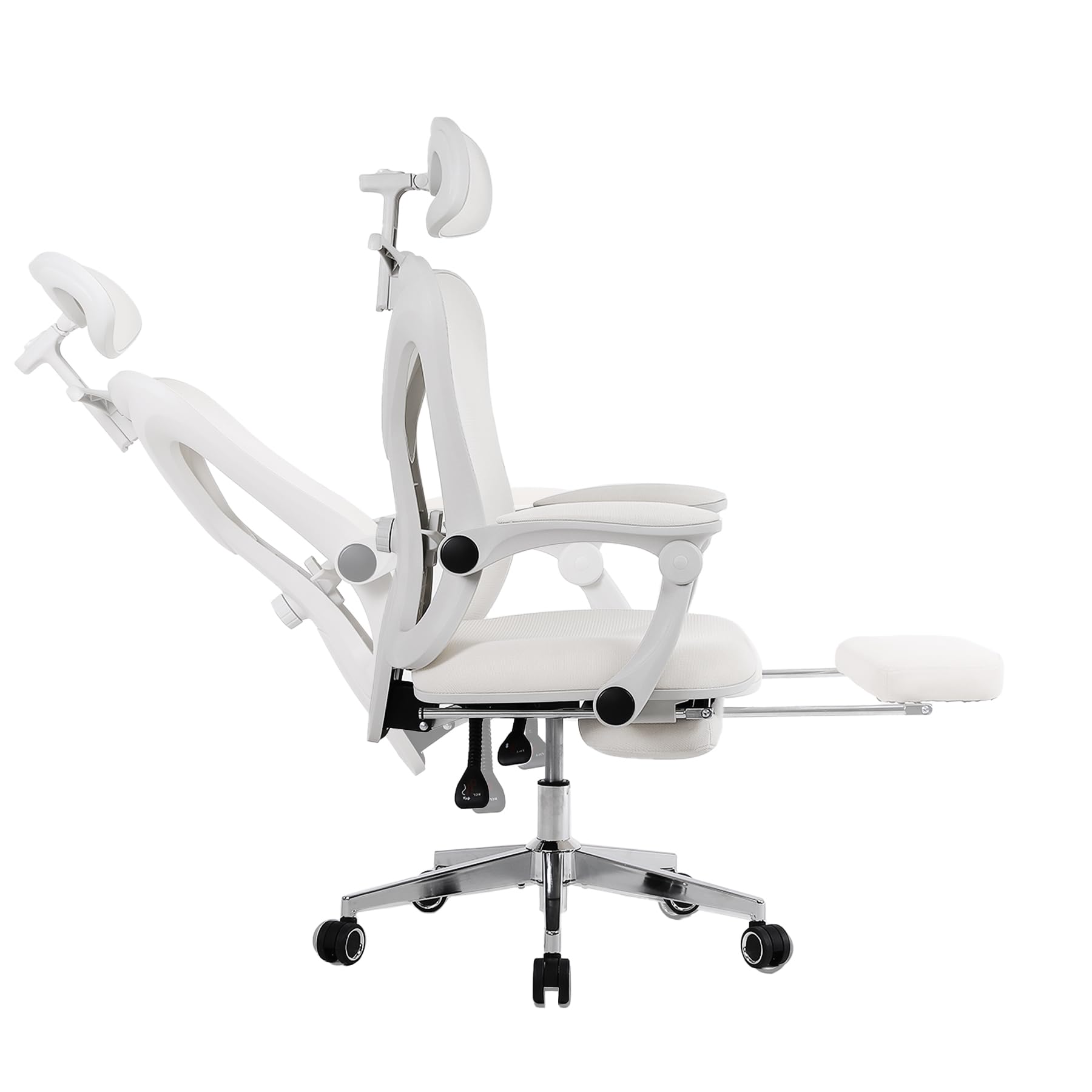 Ergonomic Office Chair with Footrest, Mesh Desk Chair with Adjustable Lumbar Support and Headrest, Comfortable Gaming Computer Chair for Home & Office (Cream)