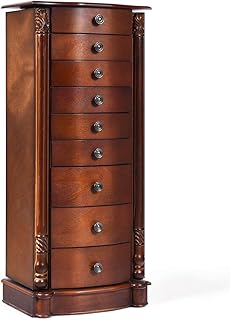 Giantex Large Jewelry Armoire Cabinet with 8 Drawers & 2 Swing Doors 16 Hooks Top Mirror Boxes, Standing Cambered Front St...
