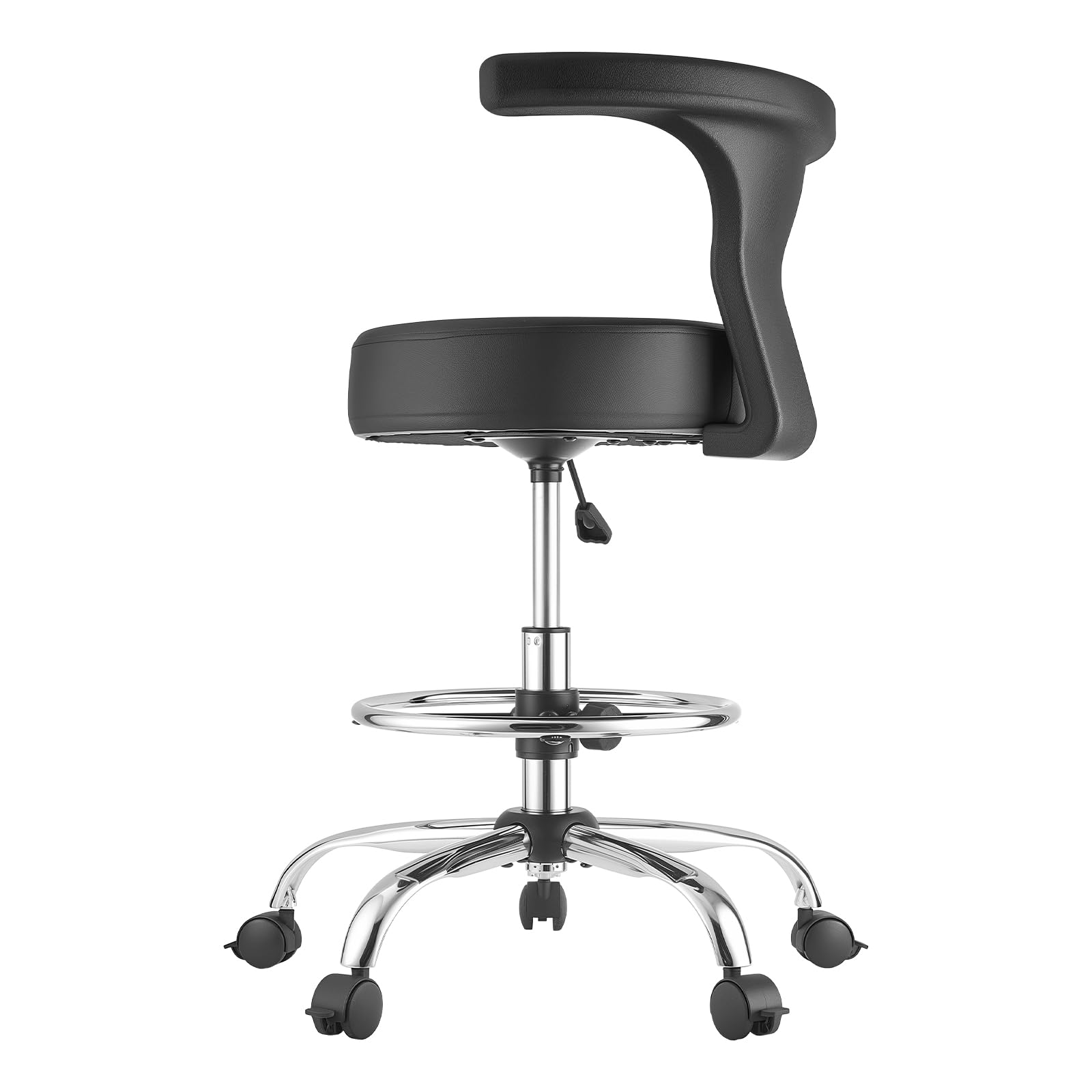 VEVOR Rollhocker 226,8 kg, Arbeitshocker Höhenverstellbar, mit Rückenlehne & Ergonomischem Sitz aus PU-Leder, 360° Drehbar, Ideal für Zahnarztpraxen, Kosmetikstudios & Kliniken, Schwarz