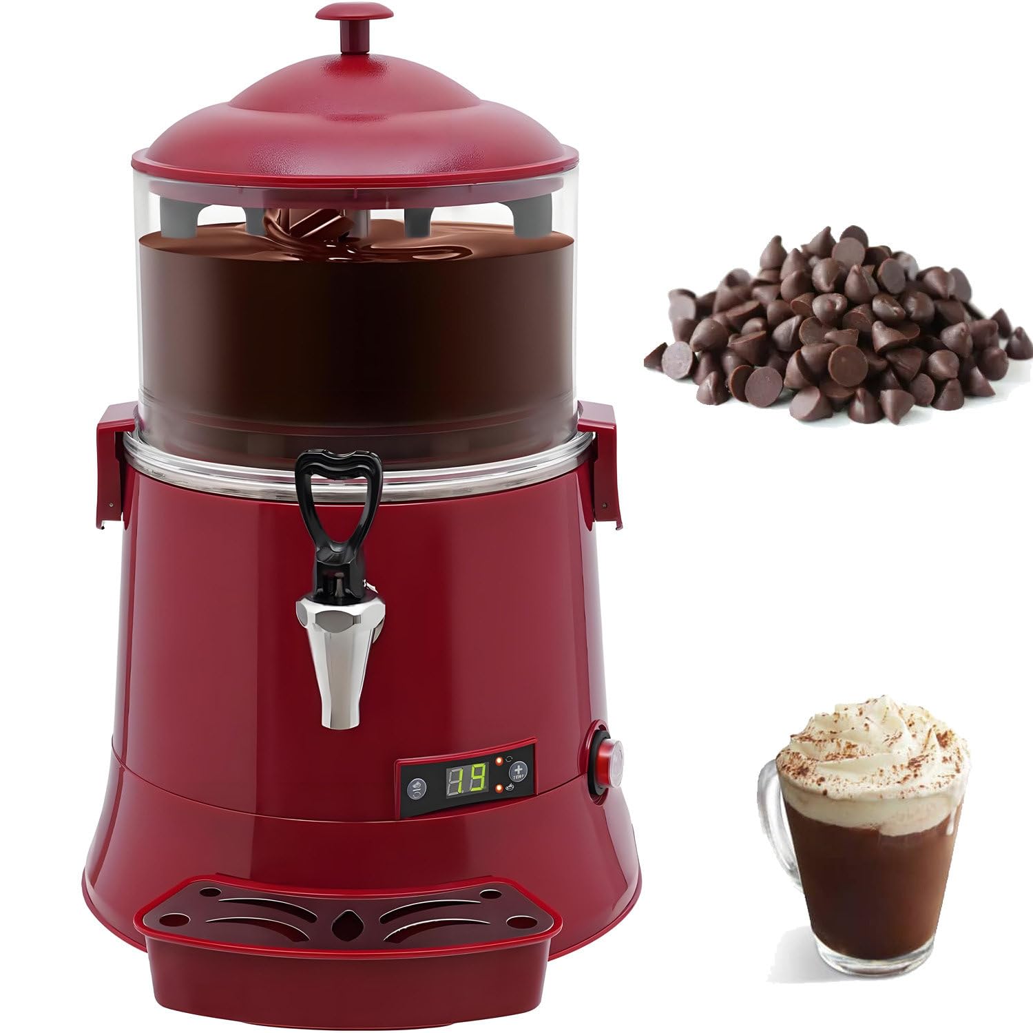 CelyToe Hot Chocolate Dispenser 400W 5L/10L, with Adjustable Temp Red-5L