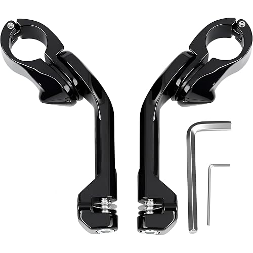 Motorcycle 1-1/4" 32mm Gloss Black Long Angled Adjustable Highway Foot Peg Mount Kit for all models with 1.25 Inches Engine Guard E.g for Harley and Yamaha and for Honda