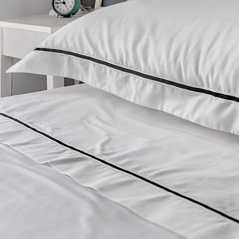Harmony - Sábana encimera doble de algodón egipcio de 300 hilos, 210 x 280 cm, color blanco, ropa de cama de lujo fabricada en Portugal