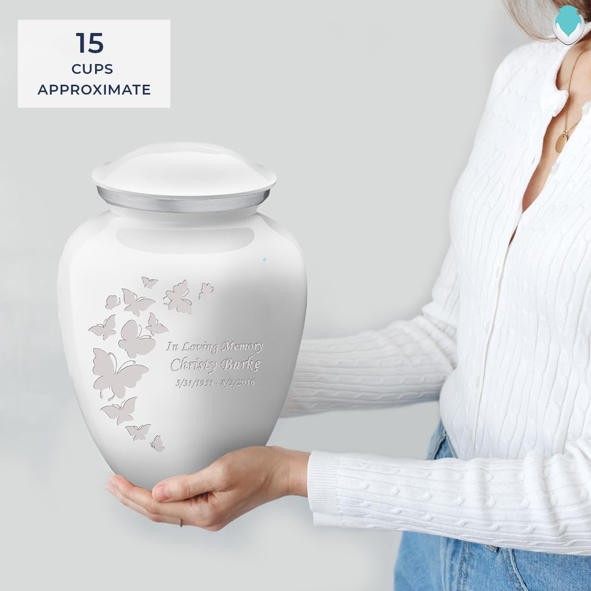 Geturns - Adult Personalized Butterfly Cremation Urns for Human Ashes I Large White Funeral Urn for Men and Women I 200 lbs