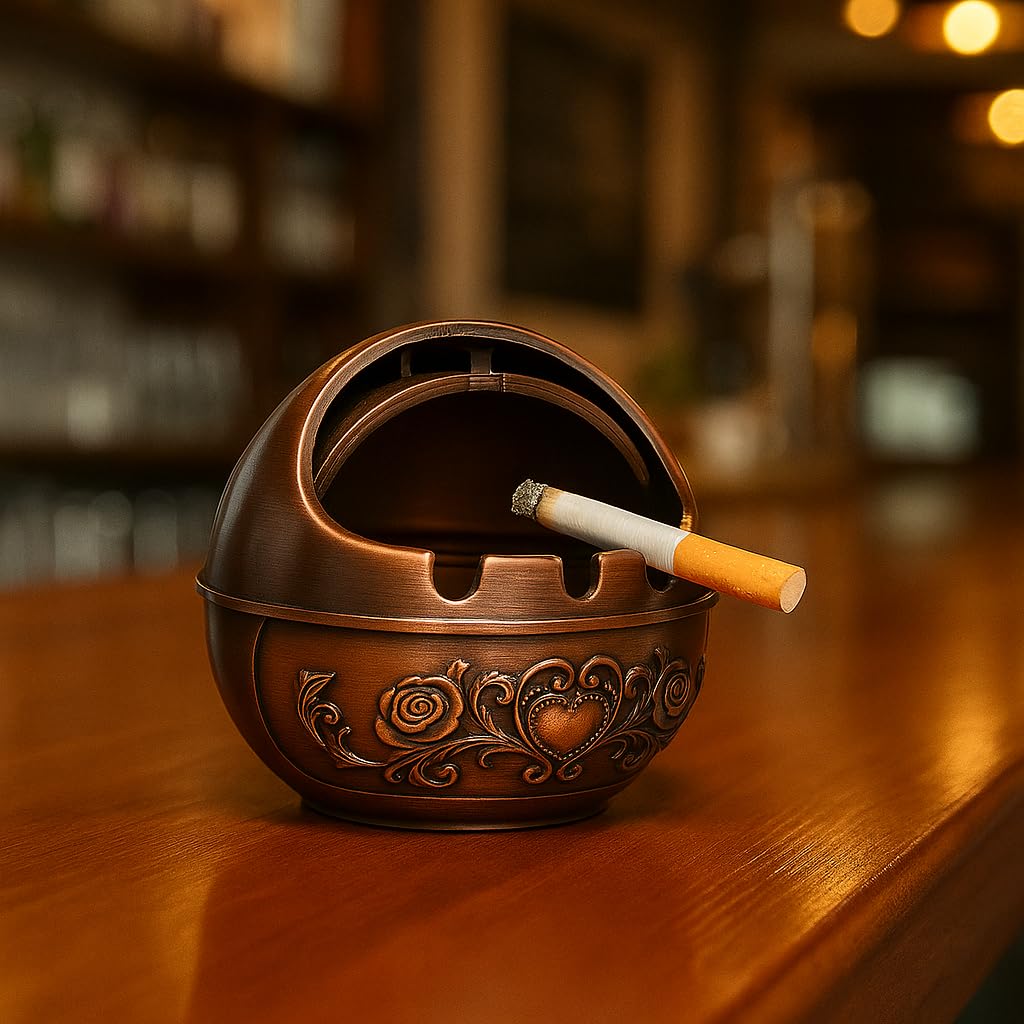 Buy CARVORA Vintage Windproof Ashtray with Lid | Retro Metal