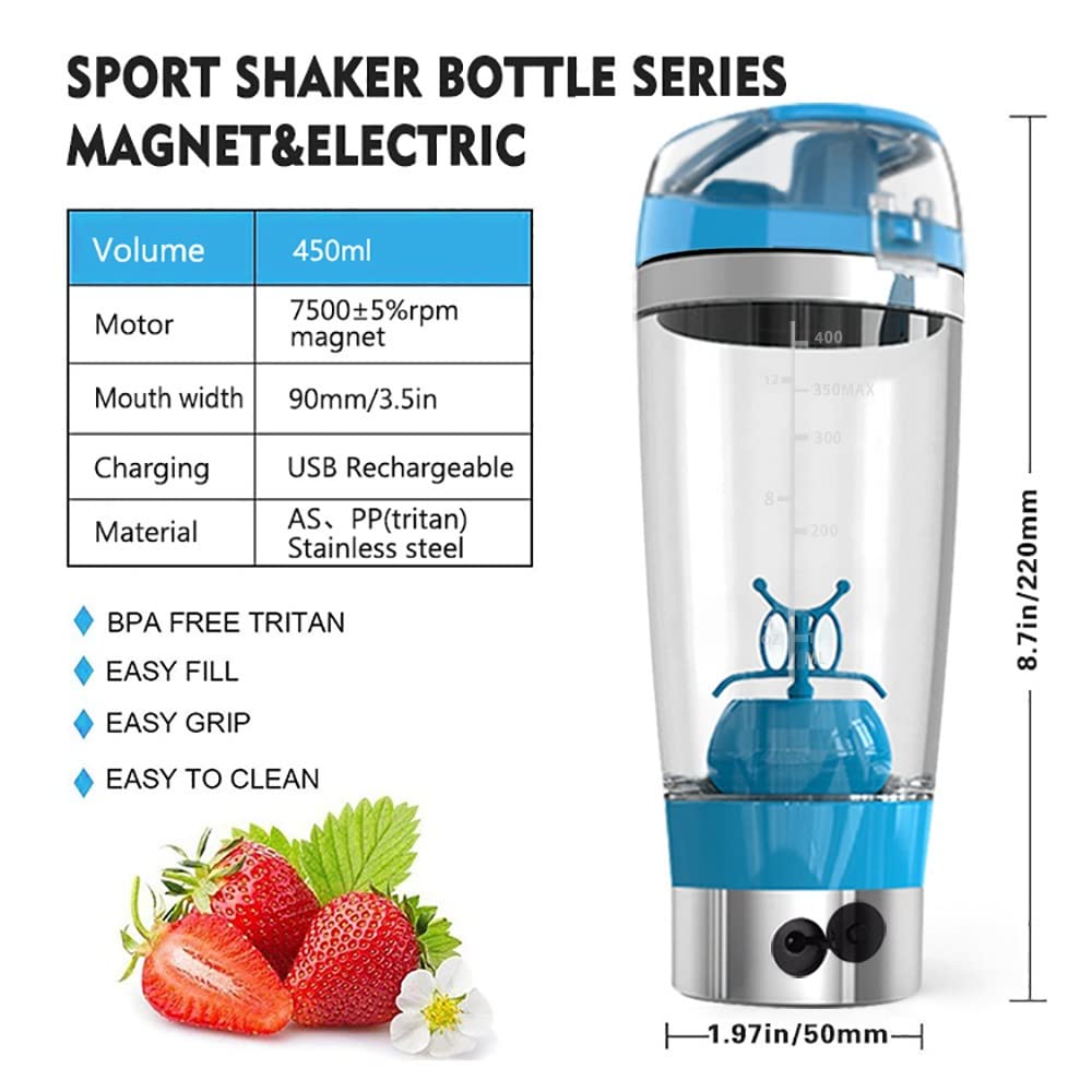 450 ML Shaker Proteico Elettrico Bottiglia Shaker Per Proteine ​​Portatile Frullatore Per Frullati Movimento Automatico Vortex Senza BPA A Prova Di Perdita Per Ufficio, Palestra, Viaggi