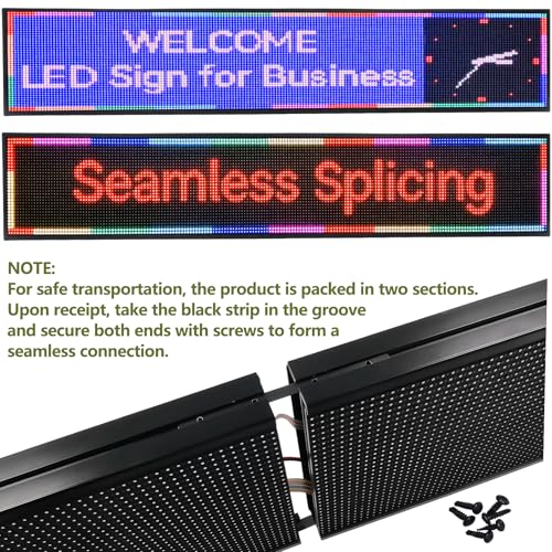 Image of 77 x 14 Inch P10 Outdoor LED Sign, Full Color Programmable Storefront Message Board with WiFi Control, Waterproof Scrolling Digital Display for Shop Window, Restaurant, Church, Cafe and Business