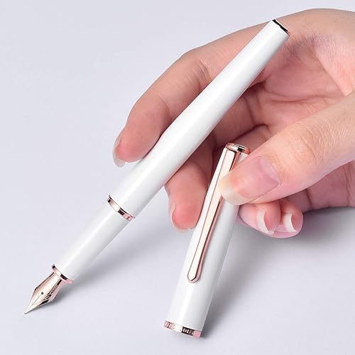 Vista 77 de HongDian 920 - Pluma estilográfica de metal negro, chapado en oro rosa, punta extrafina, pluma de escritura suave, bolígrafo clásico con convertidor