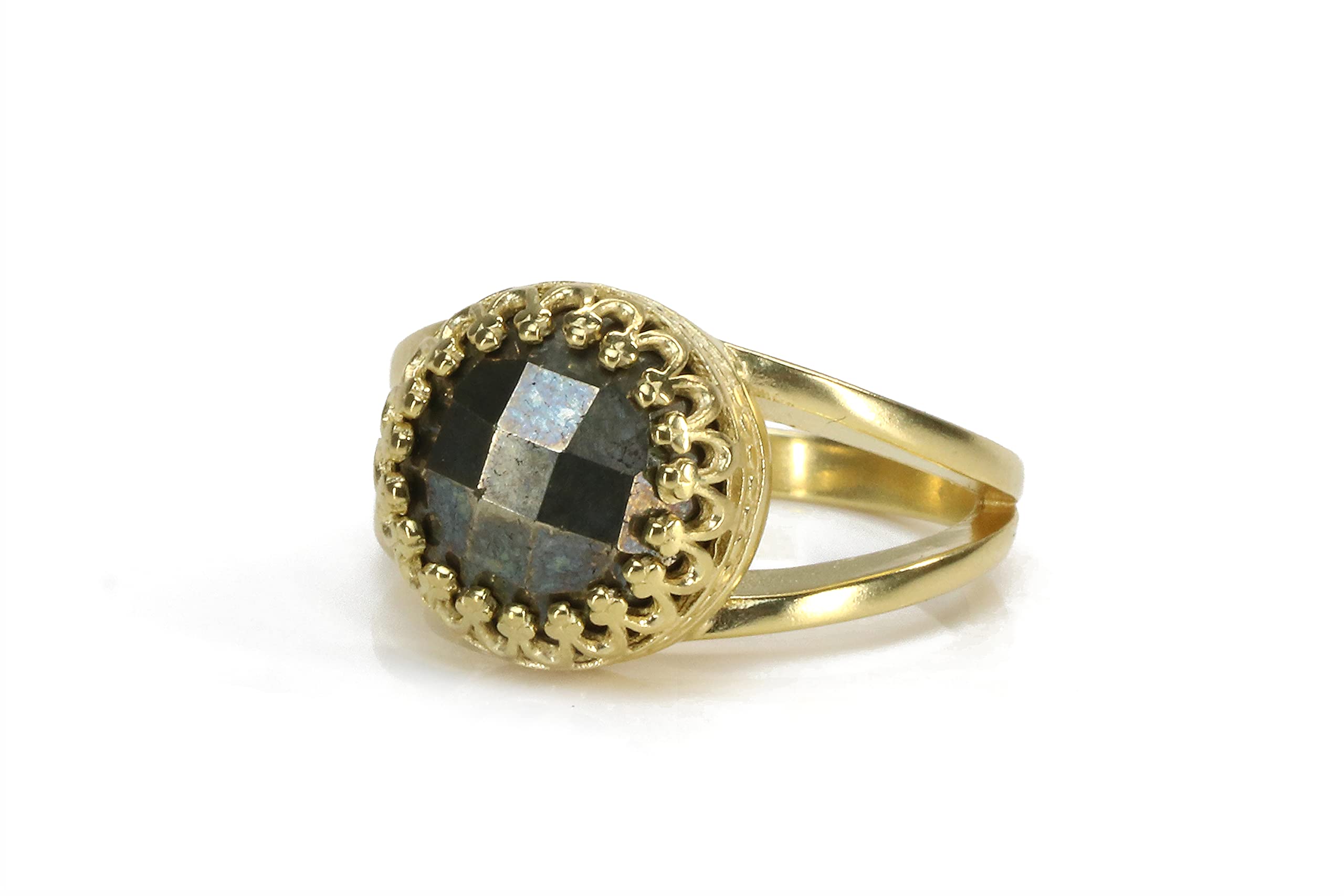 Anillo de Pirita Único - Anillos de Moda con Piedras Preciosas, Oro de 14k Hechos a Mano para Mujeres