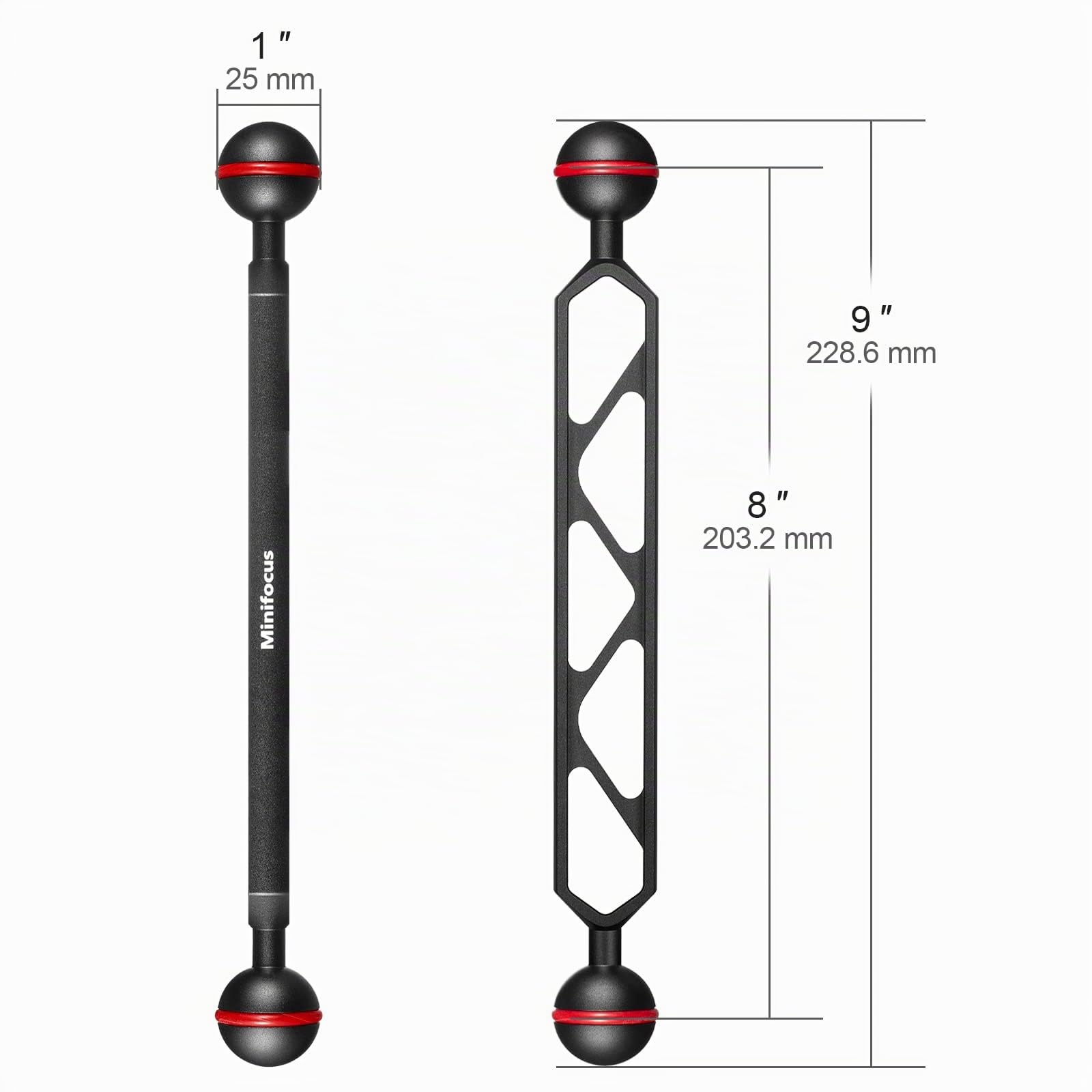 Aluminiumlegierung Verlängerungsarm 8" Doppelkugelkopf CNC Arm System für Stroboskop Videoleuchte Tauchkamera