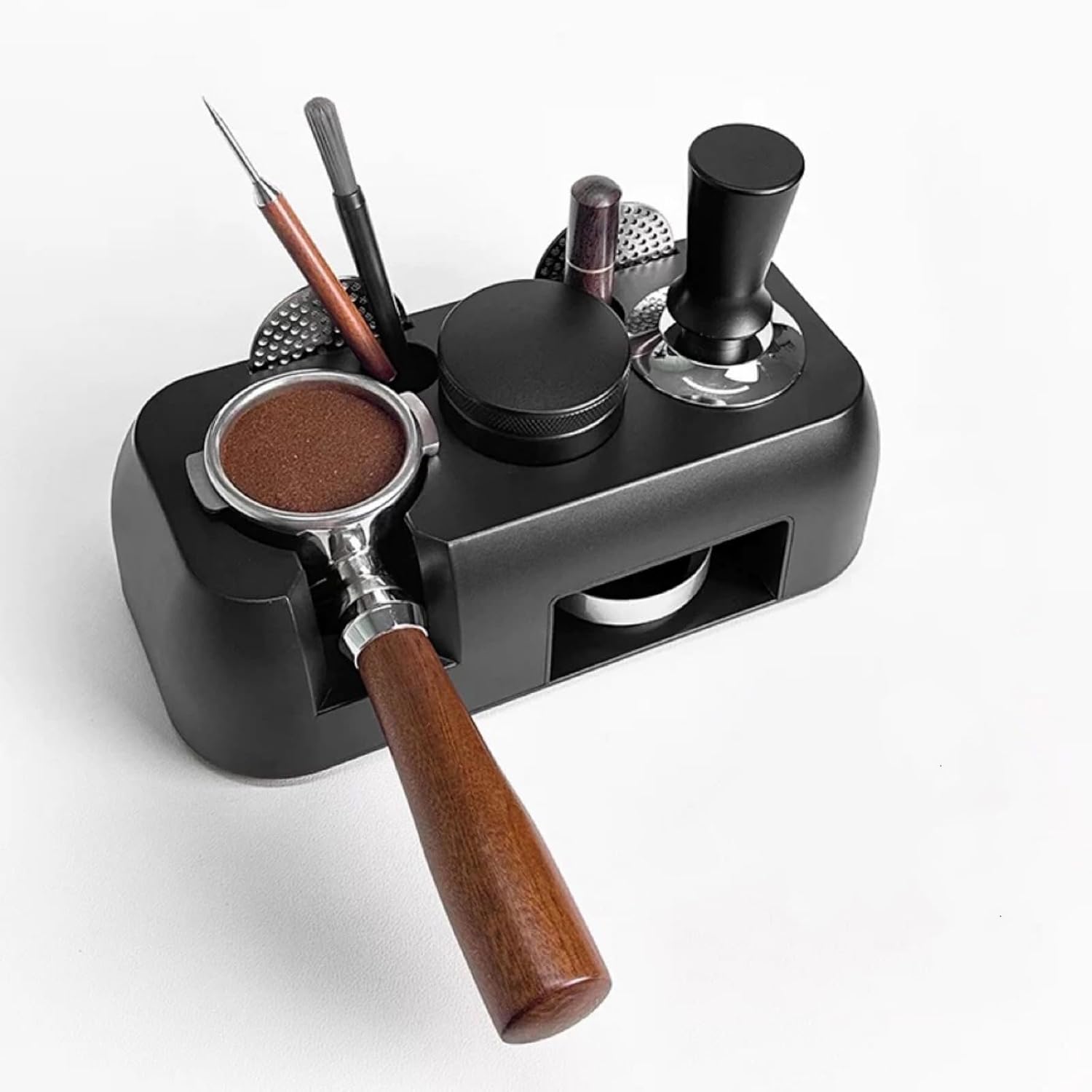 Coffee Tamper Station ABS Coffee Portafilter Storage Holder Tamping Stand for Home Kitchen Cafe Bar (black)
