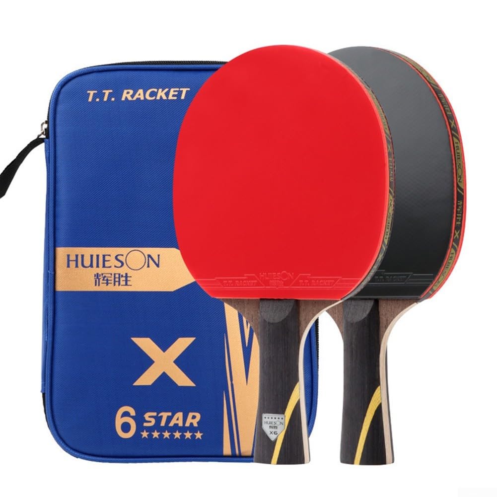 Raquettes de tennis de table en fibre de carbone Lot de 2, entraînement 6 étoiles, légères 400 g/paire, poignées longues et courtes