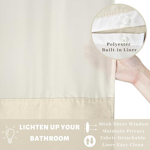 Miniatura 3 de Cortina de ducha de tela sin gancho, de 71 pulgadas de ancho x 86 pulgadas de alto, con imán de poliéster, forro a presión, parte superior