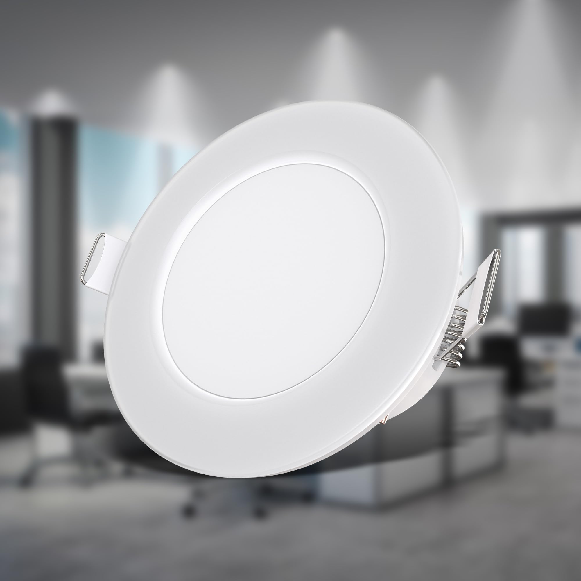 B.K.Licht - Set de 5 spots LED encastrables salle de bain, plats, IP65, couleur de lumière blanc neutre, dimension du trou 68mm, spots LED, spot encastrable, plafonnier salle de bain, 86x30mm, blanc
