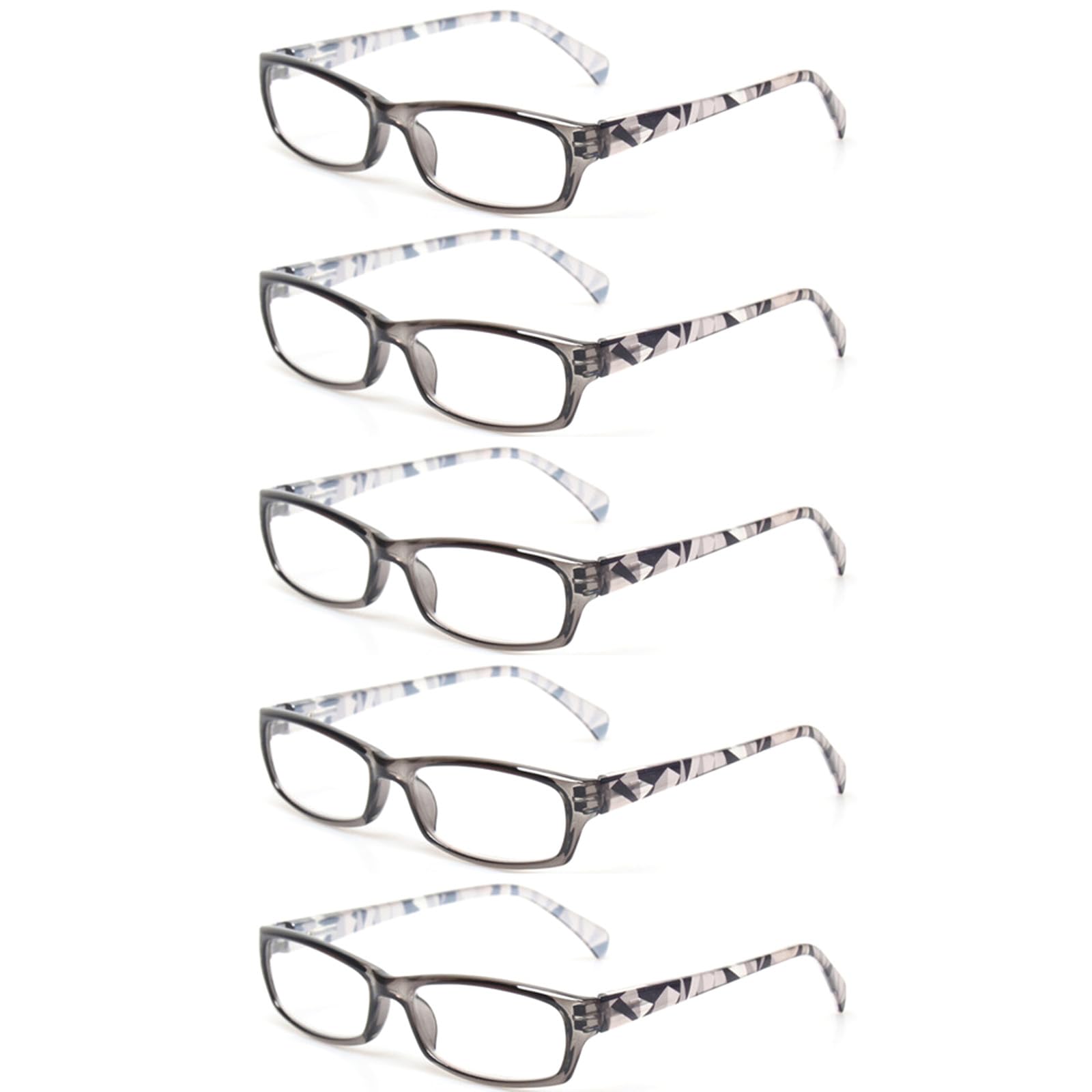 Kerecsen Reading Glasses 5 Pairs Fashion Ladies Readers Spring Hinge with Pattern Print Eyeglasses for Women (5 Grey, 1.25, x)
