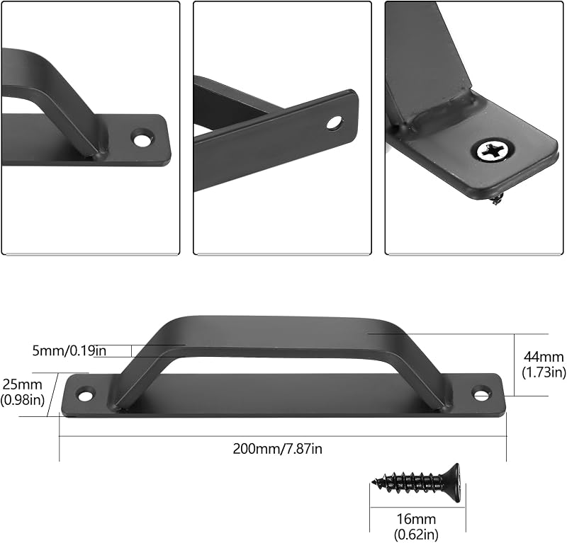 D-alakú tolóajtó fogantyú szett - 2 db fekete vas fogantyú 200 mm - Csűr, garázs, szekrény, gardróbszekrény ajtóhoz - Ergonomikus