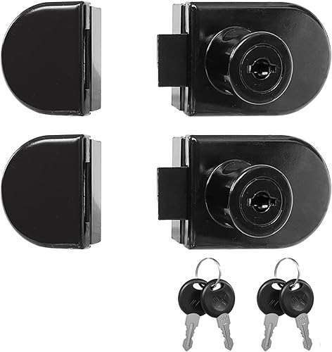Cerradura de puerta de vidrio sin taladro, cerradura de puerta doble, 2 llaves para vidrio de 0.21 a 0.31 pulgadas, cerradura de armario de vidrio