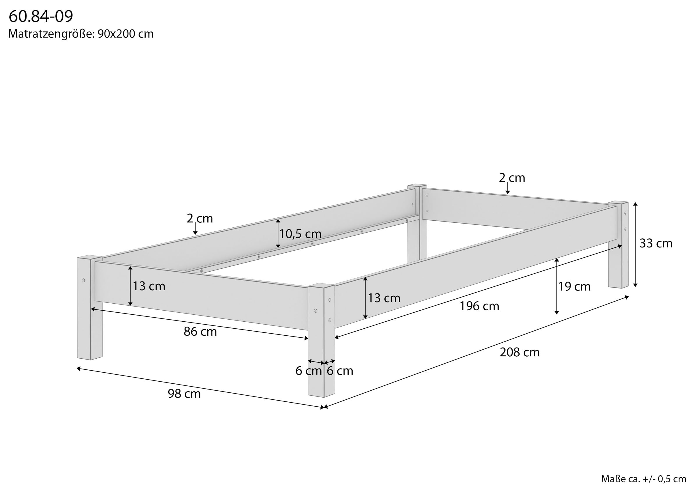 Erst-Holz®Futon-Bettgestell Massive Buche 90 x 200