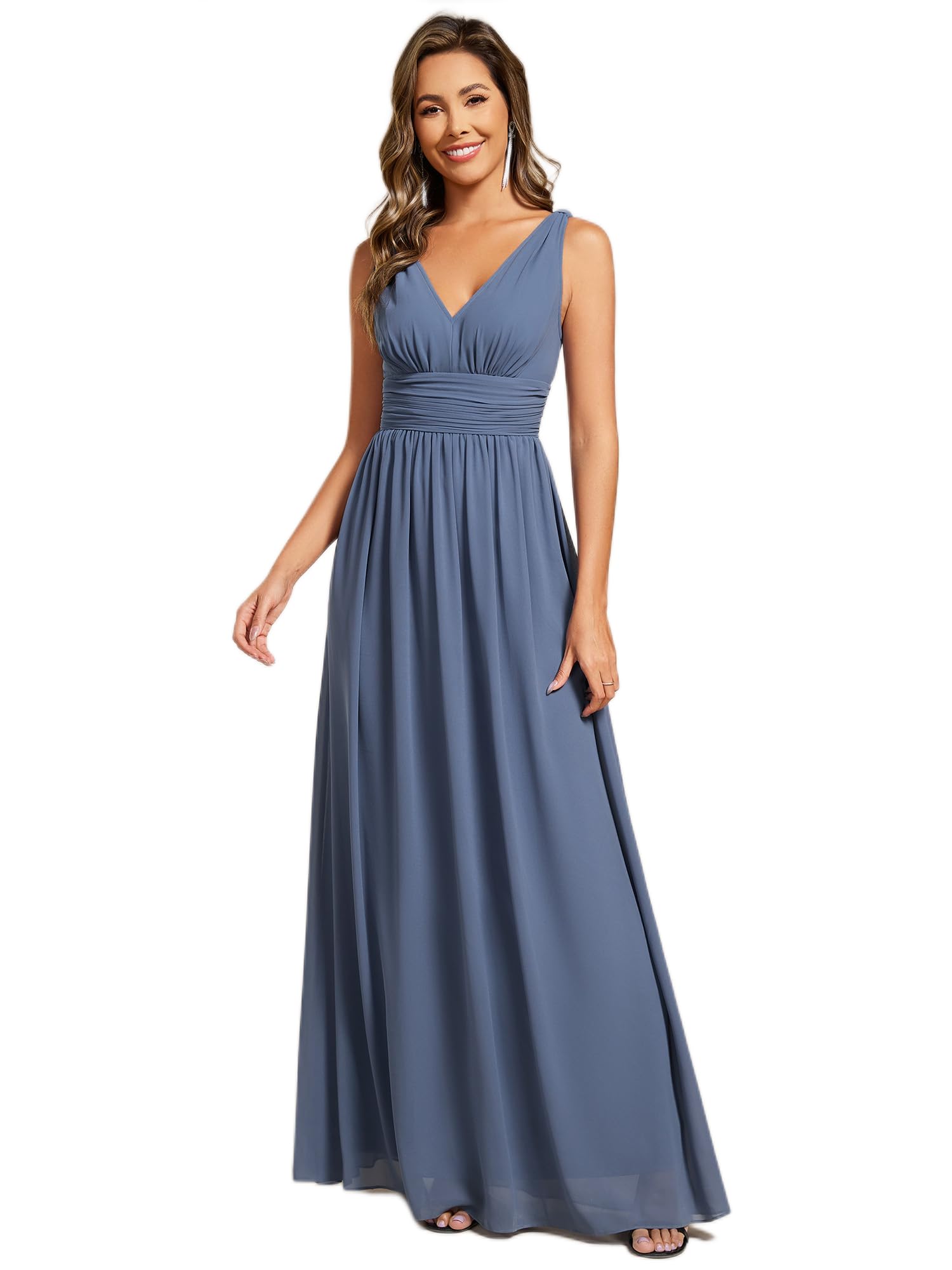 Ever-Pretty Womens Bridesmaid Dress V-Neck Sleeveless A Line Chiffon Floor Length Formal Dress 09016