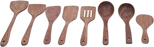 8Pcs Wooden Spatula Spoon Stirring Mixing Serving Utensils Wooden Kitchen Utensils Set Cooking Tools for Safe Cooking