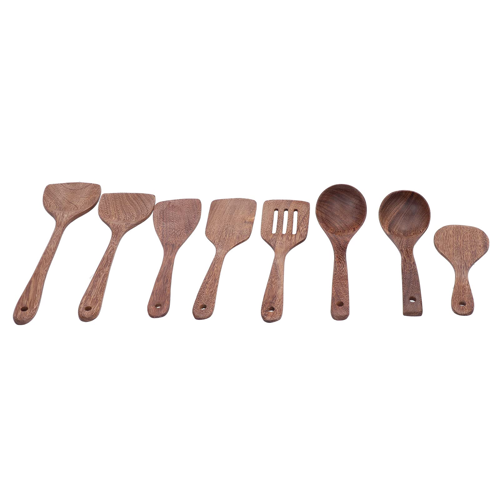 Set di 8 utensili da in legno, strumenti per cucinare con spatola, cucchiaio e paletta, utensili naturali in legno per mescolare, girare e servire, adatti a pentole antiader