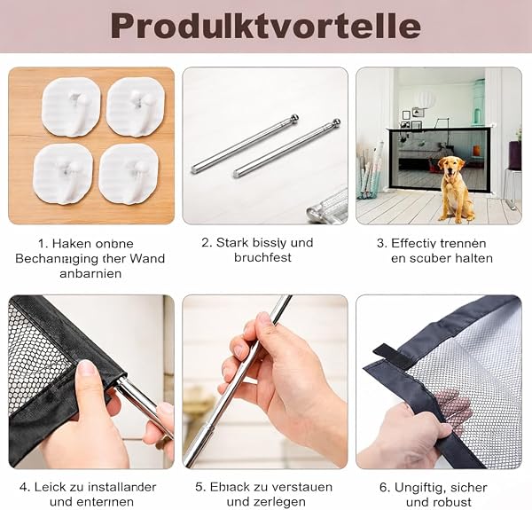 Rurbeder Hunde Türschutzgitter Hundeschutzgitter Treppenschutzgitter Absperrgitter,Ohne Bohren Absperrgitter Ausziehbar für Haustiere, Babys,(110 x 78 cm, Schwarz) - 4