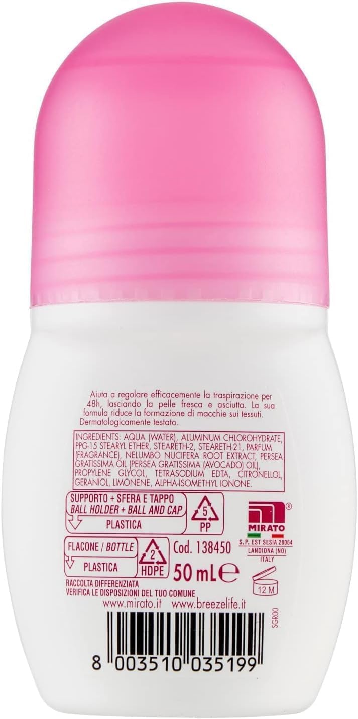 12x Breeze Perfect Beauty Deodorante Roll-On Hilft, die Schweißbildung 48 Stunden lang wirksam zu regulieren- Deodorant 50ml + Beni Culinari Kostenloser Schlüsselanhänger
