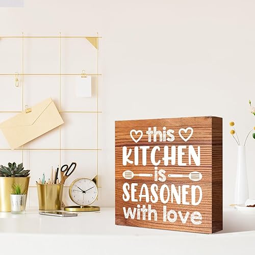 Miniatura 6 de LVQHI Letrero rústico con texto en inglés "This Kitchen", divertido letrero de madera en bloque para decoración de cocina de granja para el hogar