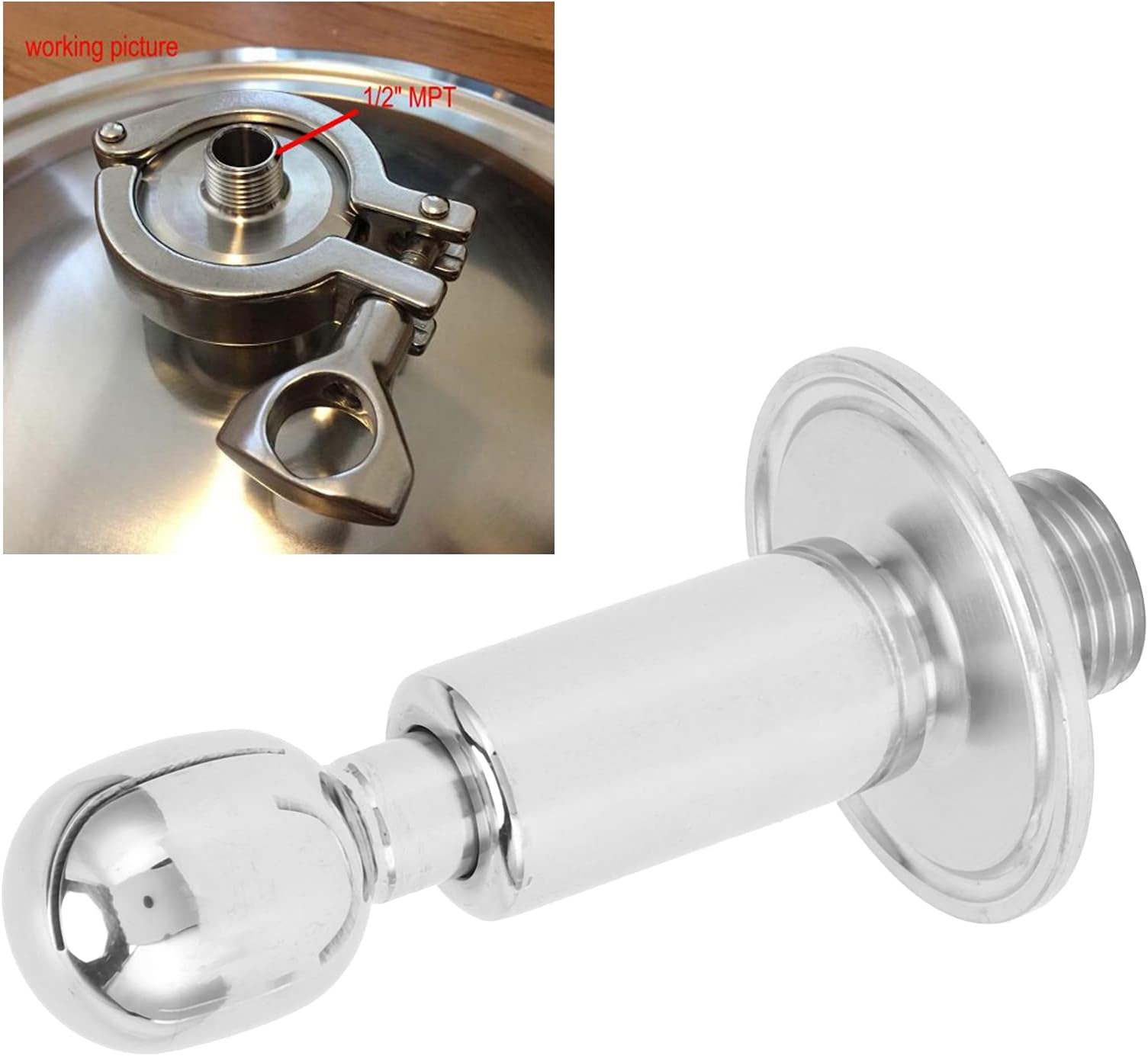 Rotary Spray Ball, 1.5in TC X 1/2in MNPT Micro Stainless Steel Fixed Spray Ball CIP Tank Cleaning Ball Hydraulic Fittings Brewing Equipment