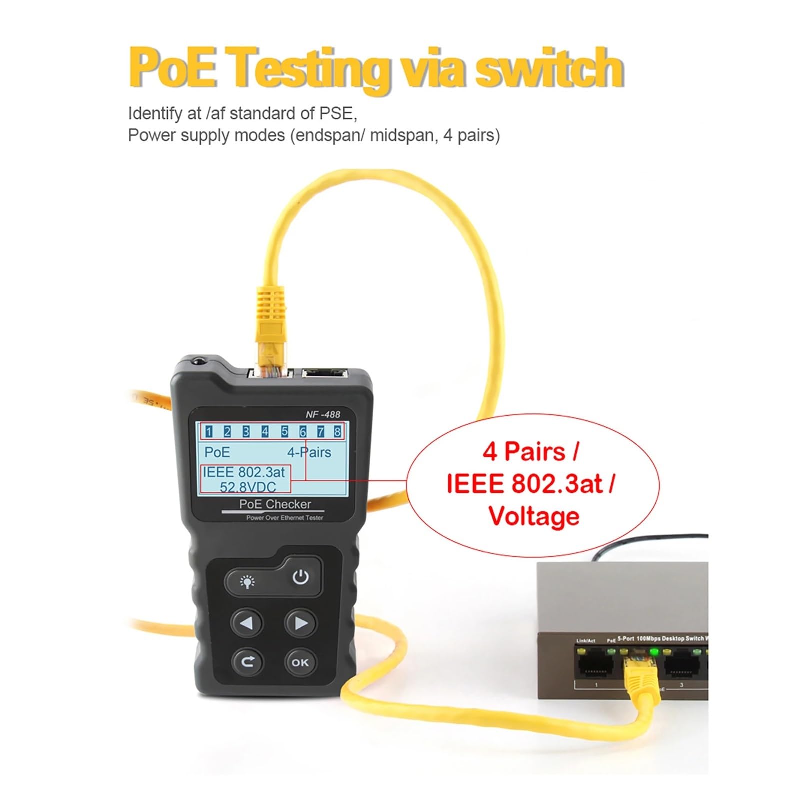 Netzwerkkabeltester, Netzwerkkabeltester, Leitungsfinder, Multifunktions-LCD, PoE, Spannung Und Strom In Mit For,für Netzwerkkabel