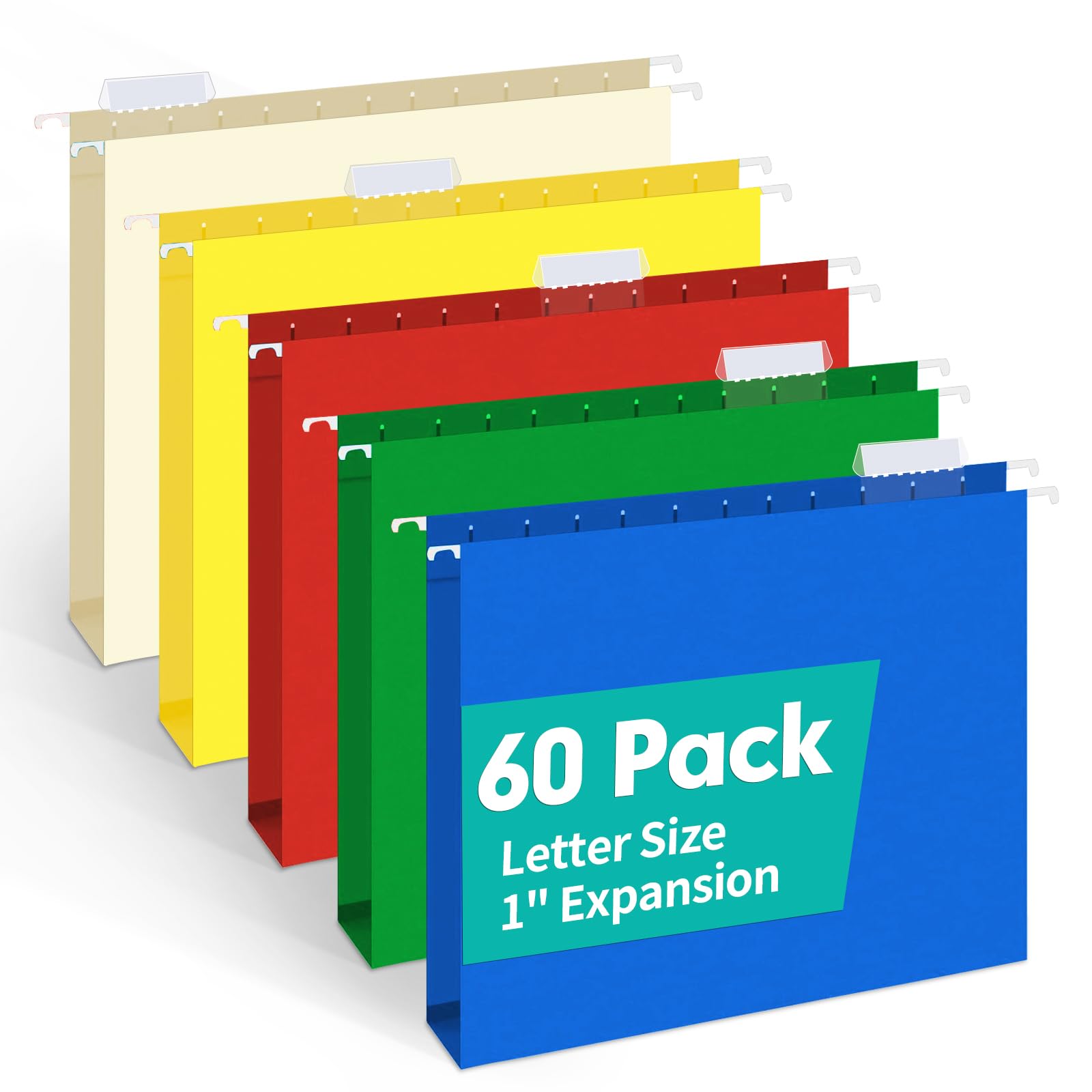 HERKKA Extra Capacity Hanging File Folders, 60 Pack Reinforced Letter Size Hanging Folders with Heavy Duty 1 Inch Expansion, Designed for Bulky Files,