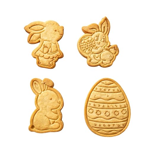 Cortador Marcador de Biscoito Páscoa Kit 4 Peças, Formas Coelho e Ovo, Carimbo para Detalhes em Relevo, Ideal Confeitaria e Cookies Decorados, Cores Sortidas