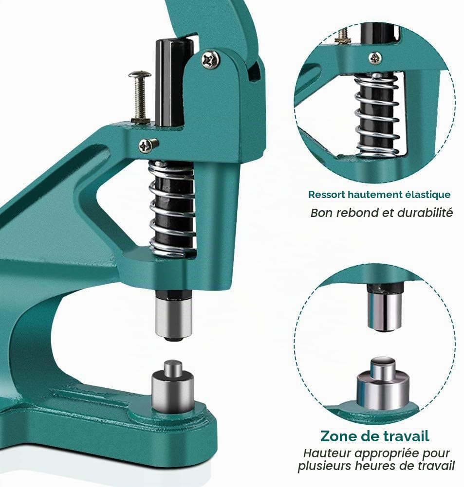 Machine Pince à Oeillets Professionnelle Manuelle à Crémaillère avec 3 Matrices et 900pcs Oeillets 6mm/10mm/12mm pour DIY Couturières Enseignes Fabricants