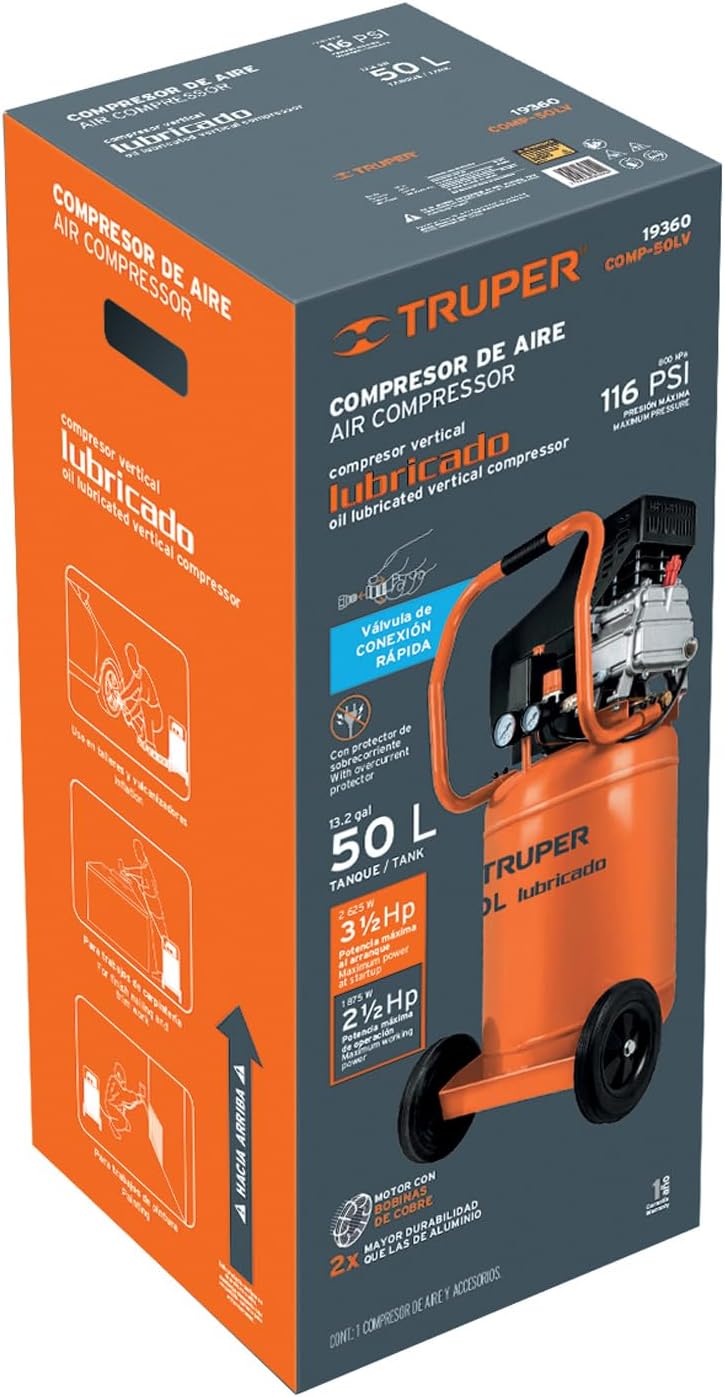 TRUPER COMP-50LV 13-Gal Oil-Lubricated Air Compressor. 120-Volt POWER TOOL. 1 Pack