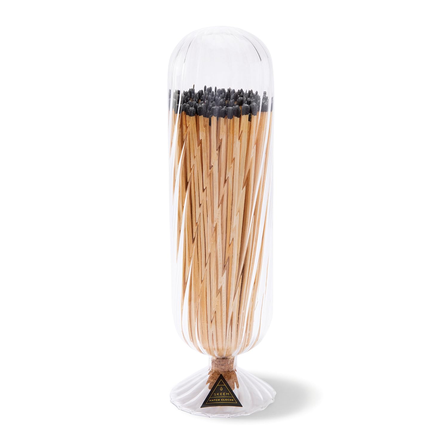 Skeem Helix Fireplace Glass Match Cloche With Striker - Includes 120 Long Black-Tipped Matches - Perfect for Candles