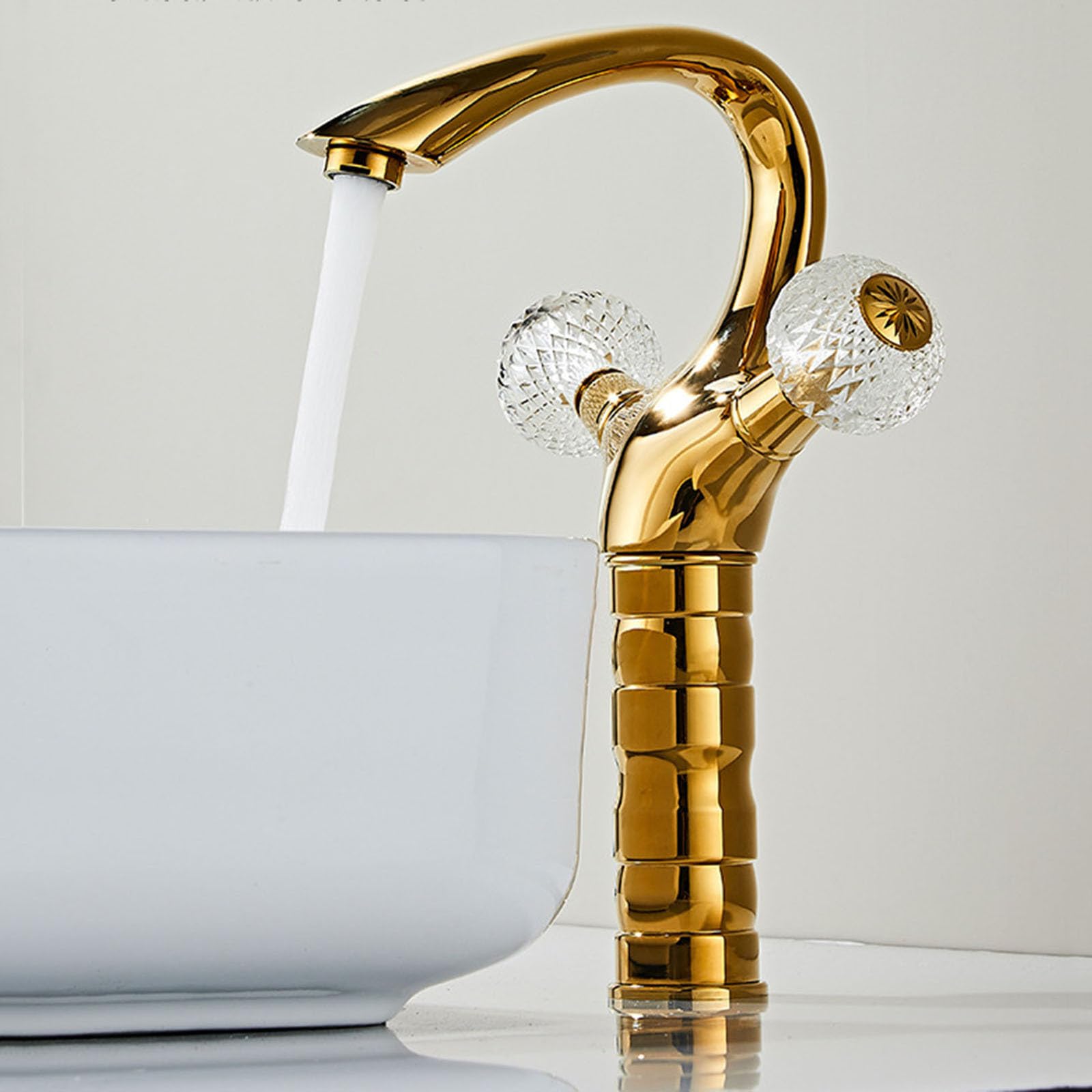 FQWNCIEG Counter Top Basin Tap Double Lever Gooseneck Bathroom Sink Tap Single Hole,Gold