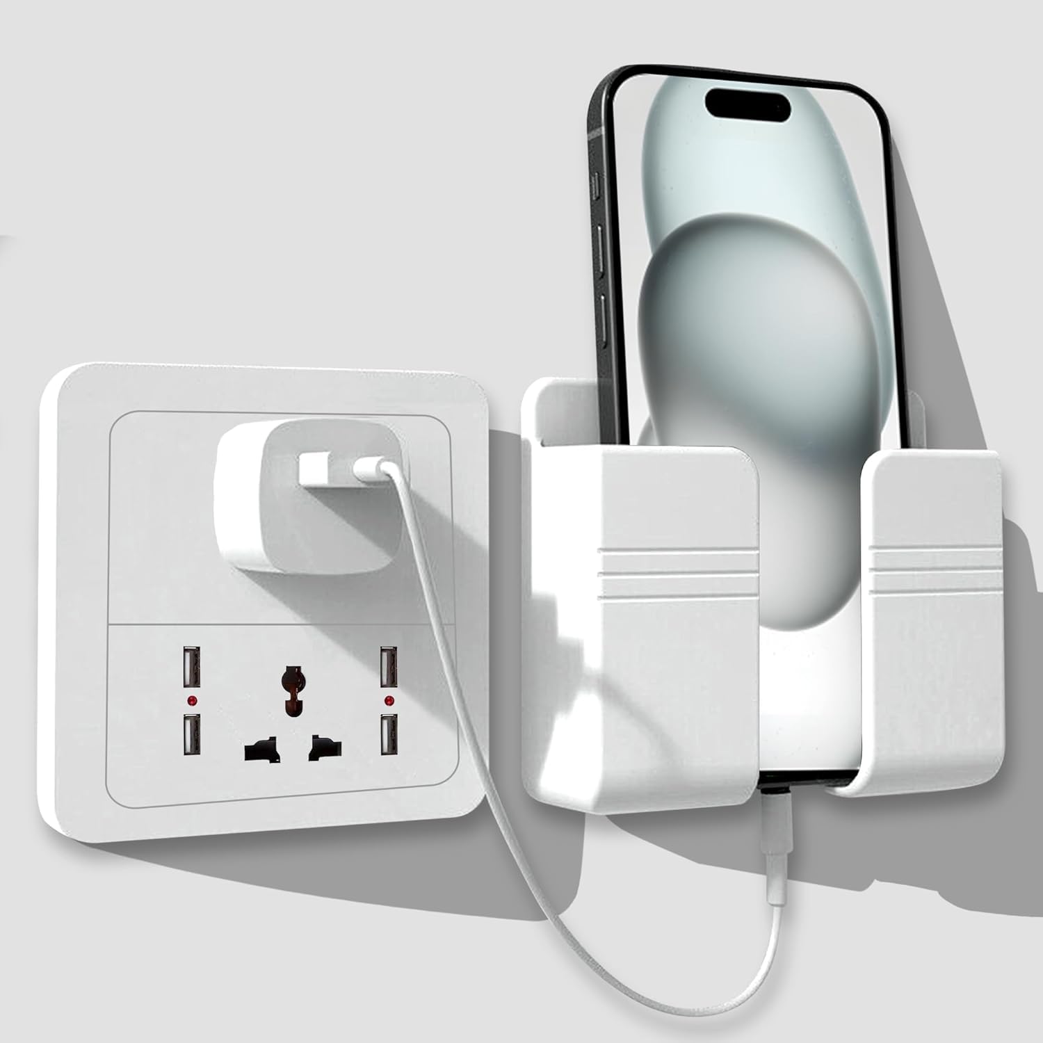 WALLVIEW TECH Wall Mounted Mobile Holder Storage Case for Remote, Wall Mounted Mobile Stand/Multi Purpose Stand with Hole for Phone Charging-(IQ White)-picture-13