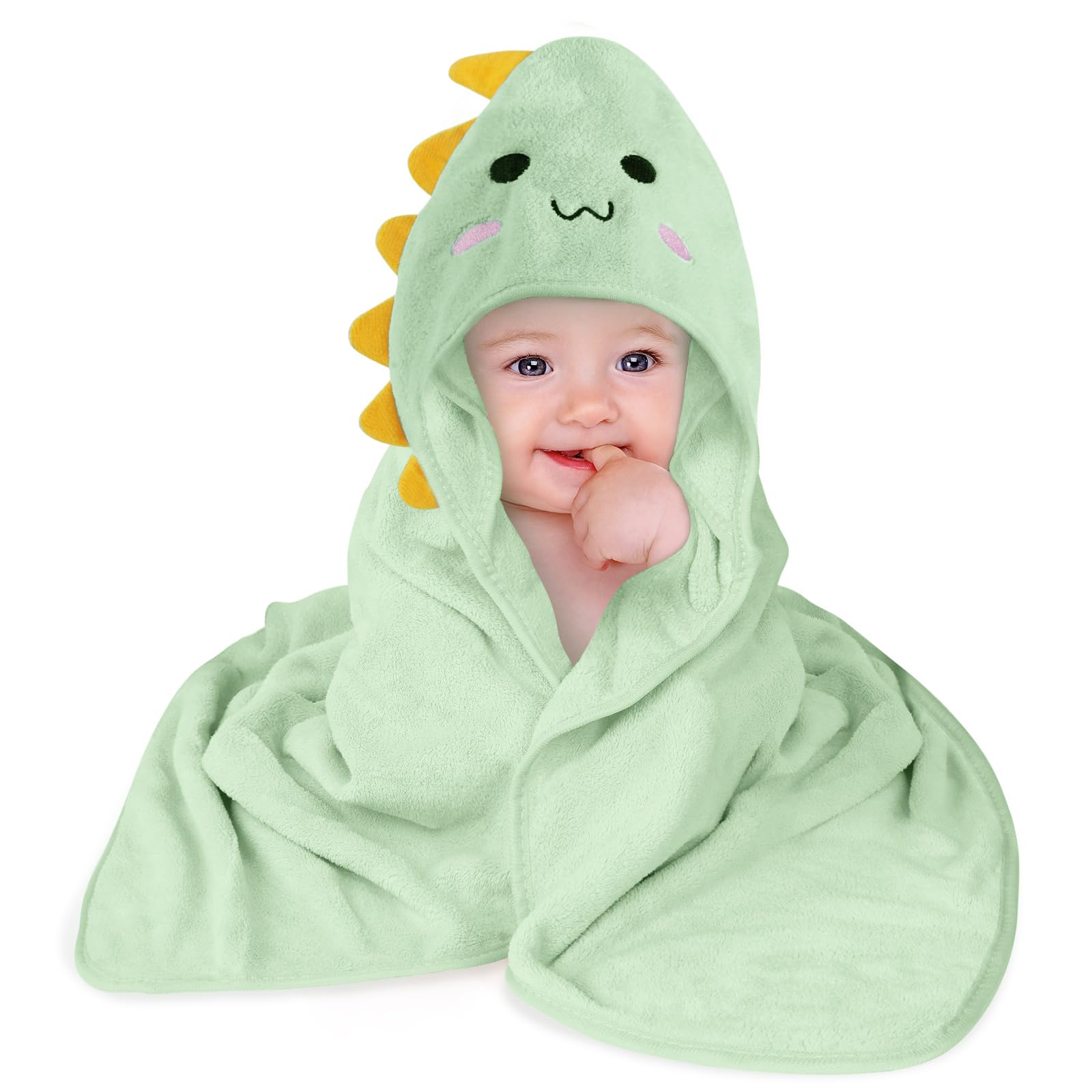 Aolso Accappatoio Neonato, 80x80cm Asciugamani Con Cappuccio Per Bambini, Accappatoio Neonato con Cappuccio Extra Morbido e Super Assorbente per Neonati e Bambini 0-3 Anni-Dinosauro