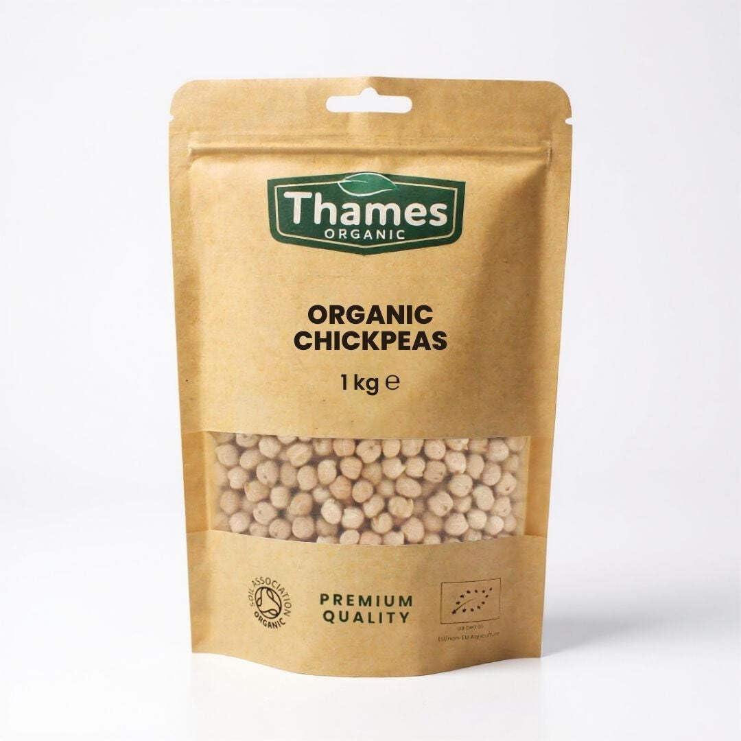 Organic Chickpeas - High Fiber, High Protein Snack - Raw, Vegan, Non-GMO - No Additives, No Preservatives - Perfect for Salads, Soups, Curries - Thames Organic 1kg